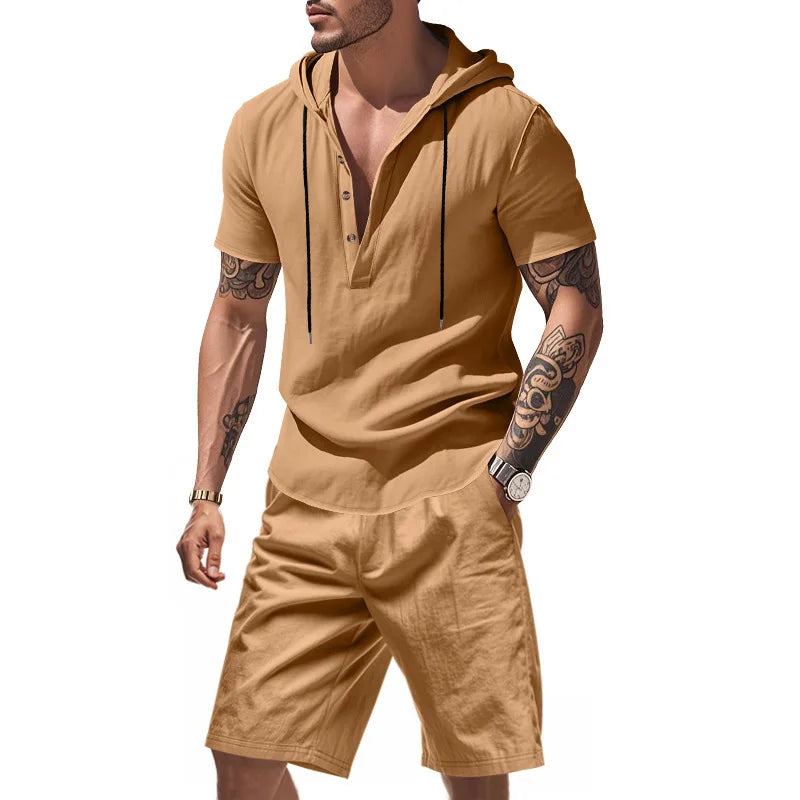 Wiliam - Short Sleeve Hooded Top and Shorts Set