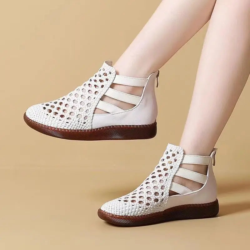Leolia | Woven Cut-Out Flat Ankle Shoes