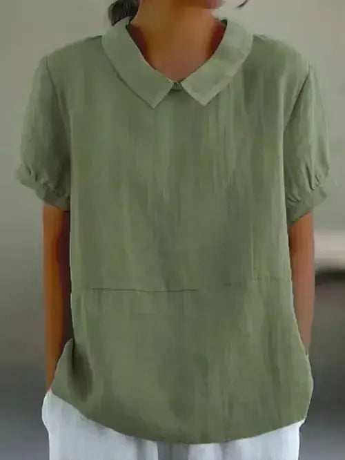 Henny | Short Sleeve Collared Cotton Feel Blouse