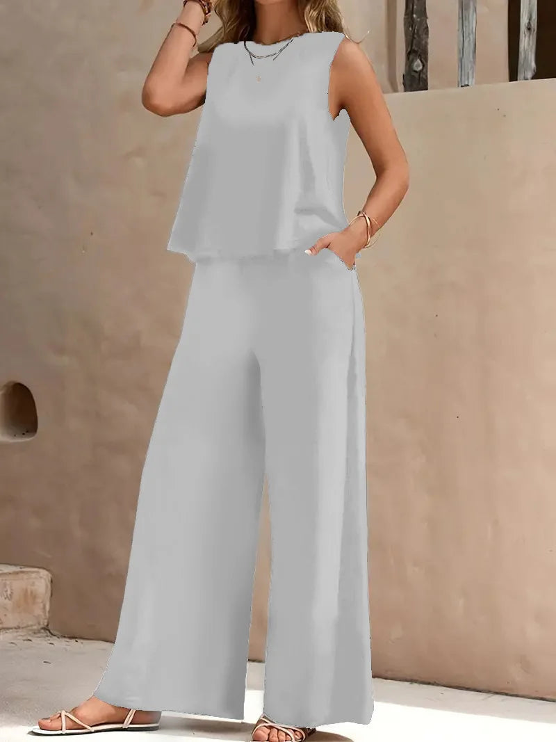 Dollie | Sleeveless Wide Leg Trouser Set