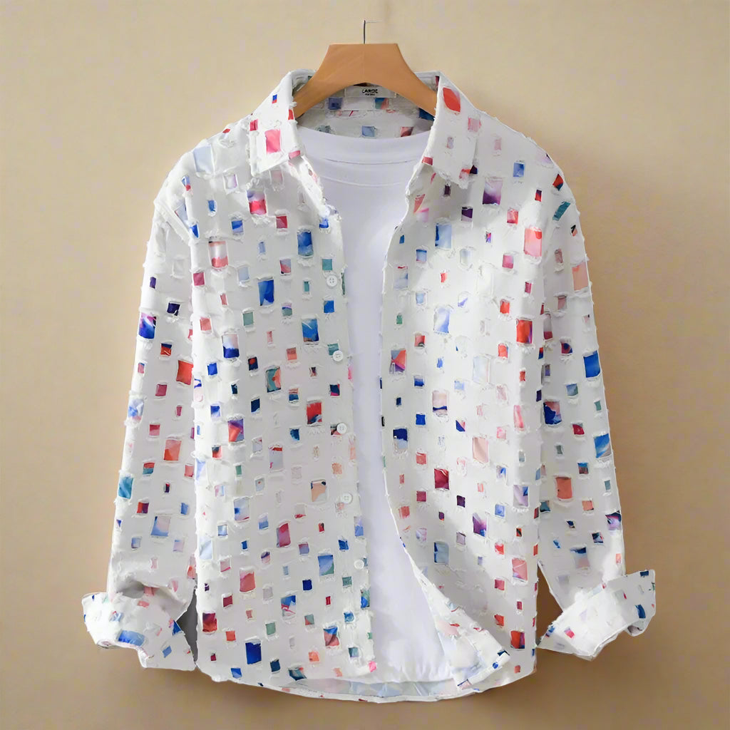 Nazirah | Long Sleeve Mosaic Cutout Button-Up Shirt