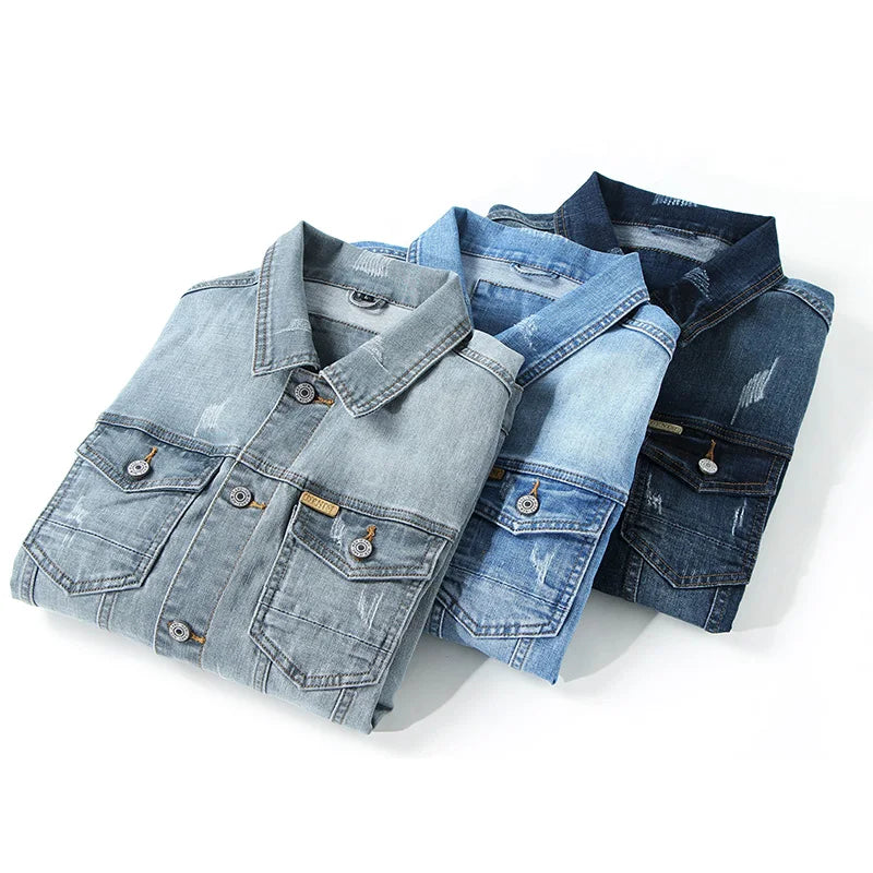 Emeterio | Denim Jacket Long-Sleeve Distressed Button-Up
