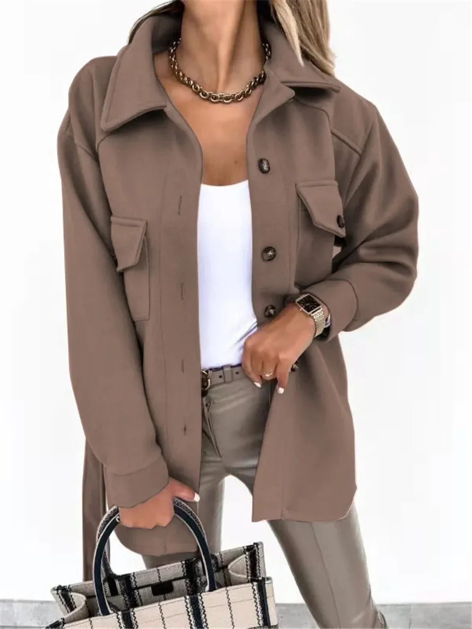 Vicky | Oversized Button Front Shacket With Pockets