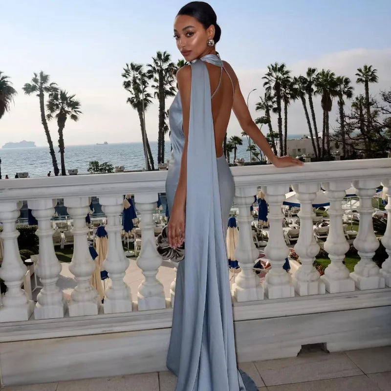 Lucila - Halter Neck Draped Maxi Dress