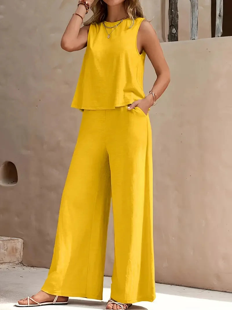 Dollie | Sleeveless Wide Leg Trouser Set