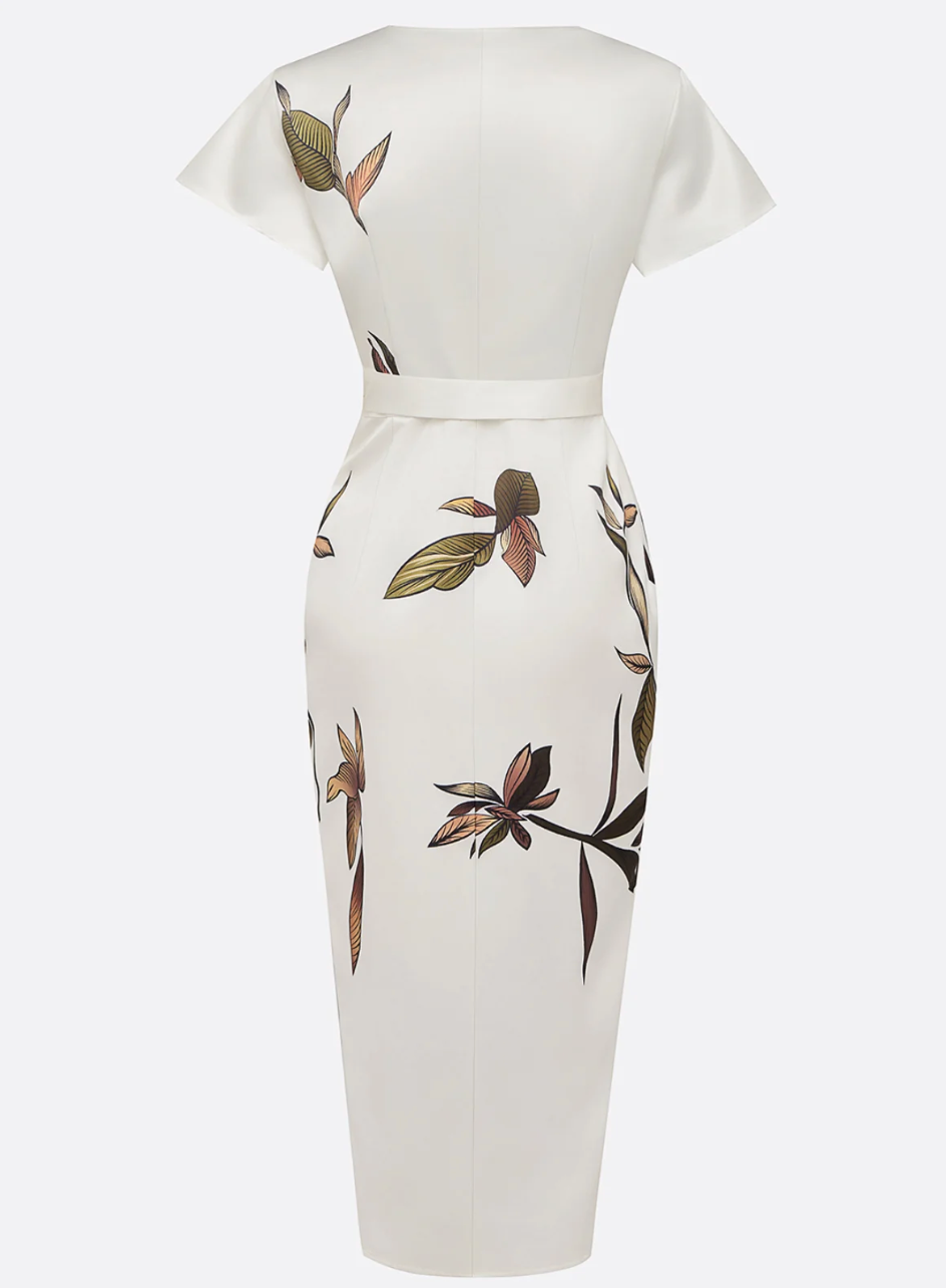 Beverly | Leaf Print Wrap Midi Dress