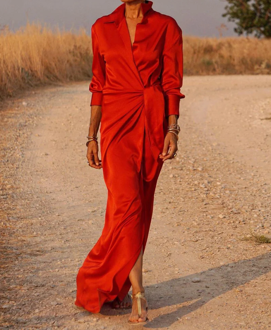 Abigale | Collared Wrap Front Long Sleeve Maxi Dress
