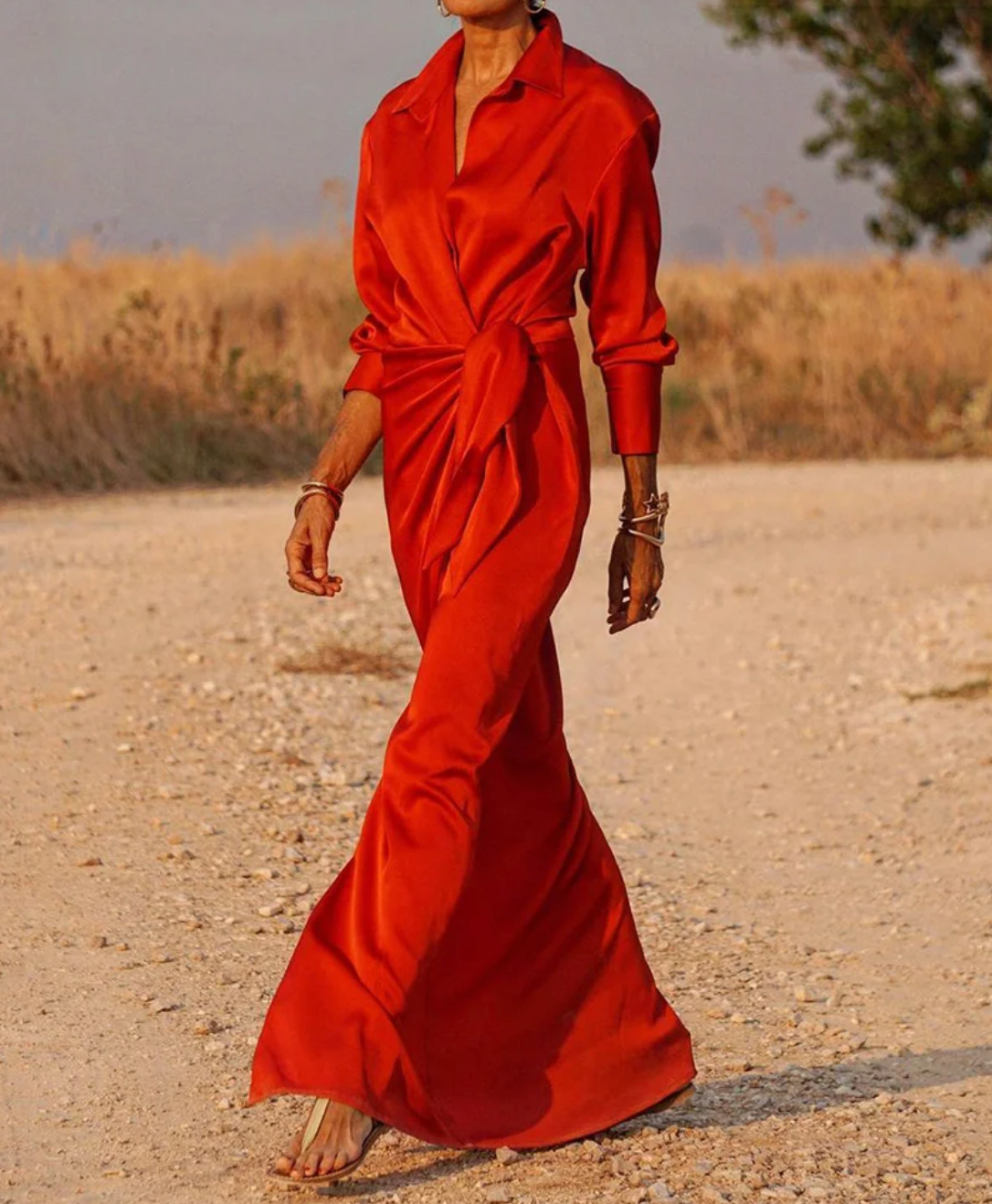 Abigale | Collared Wrap Front Long Sleeve Maxi Dress