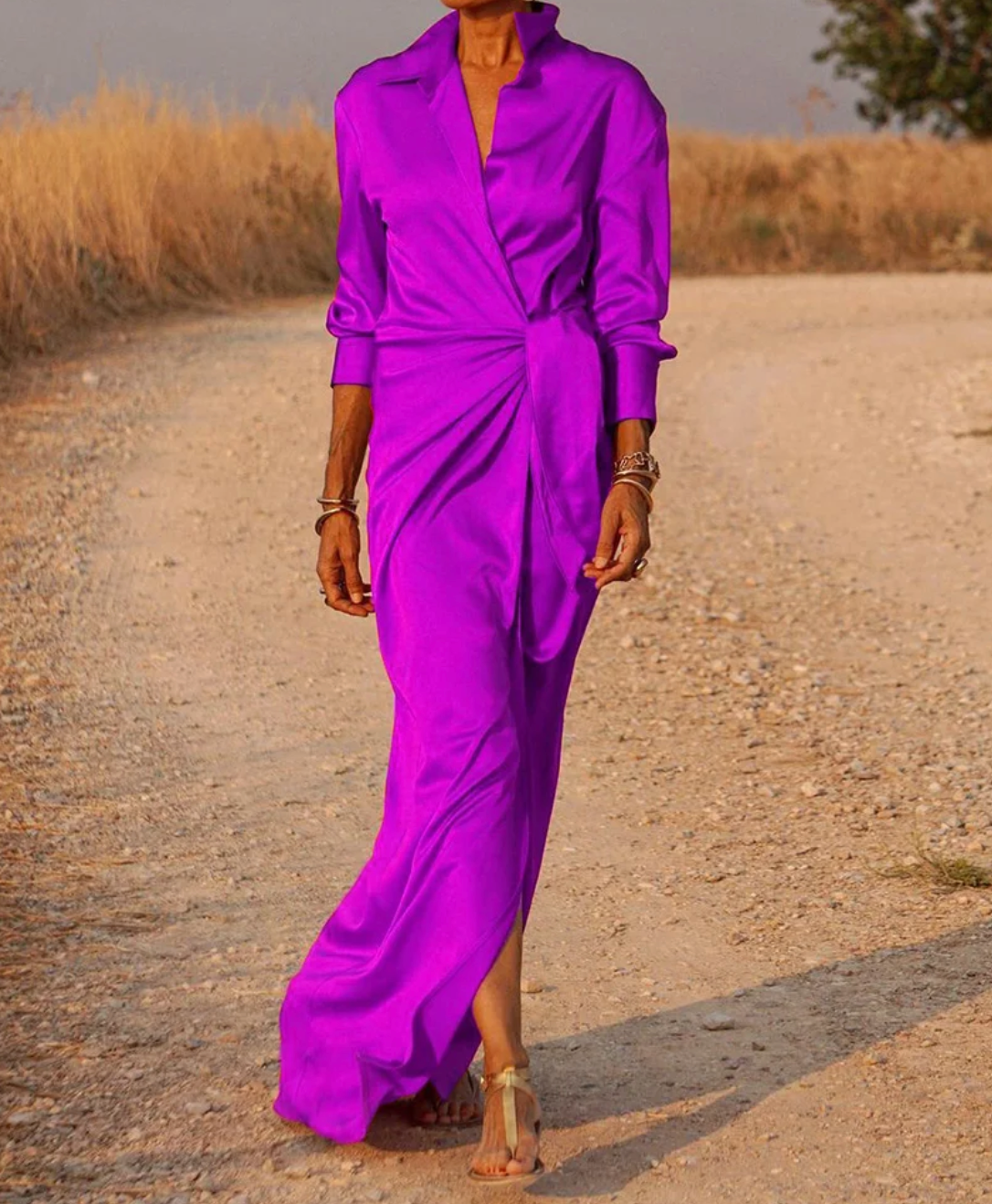 Abigale | Collared Wrap Front Long Sleeve Maxi Dress