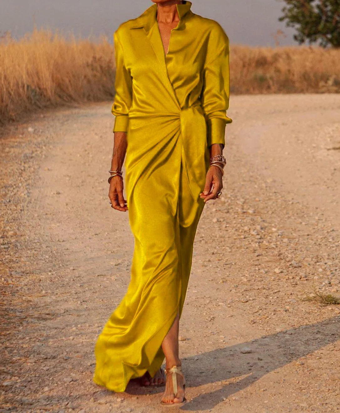 Abigale | Collared Wrap Front Long Sleeve Maxi Dress