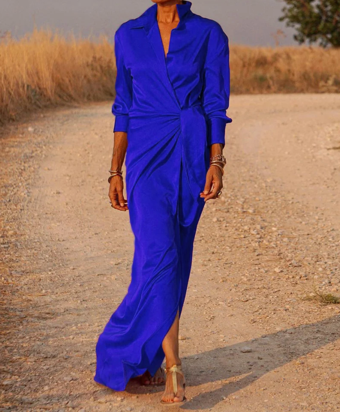 Abigale | Collared Wrap Front Long Sleeve Maxi Dress