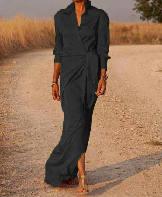 Abigale | Collared Wrap Front Long Sleeve Maxi Dress