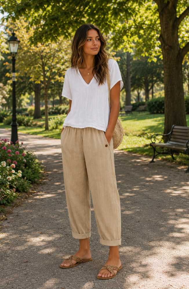 Lindia | Trousers Tapered Elastic Waist Side Pockets