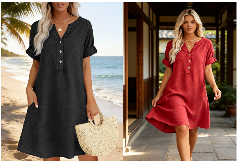 Jolande | Tunic Dress V Neck Short Sleeve Pockets