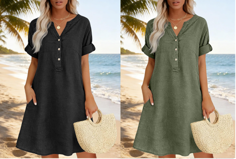 Jolande | Tunic Dress V Neck Short Sleeve Pockets