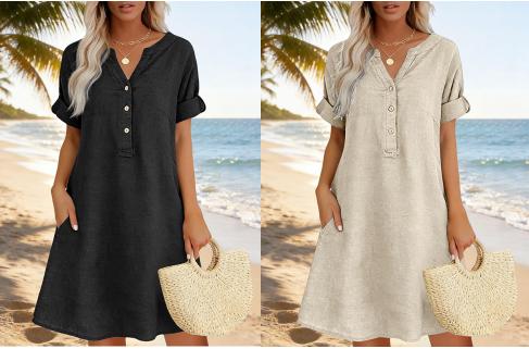 Jolande | Tunic Dress V Neck Short Sleeve Pockets