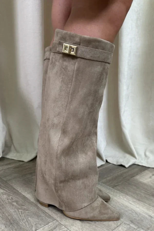 Terrie | Knee-High Boots Pointed Toe Buckle Detail