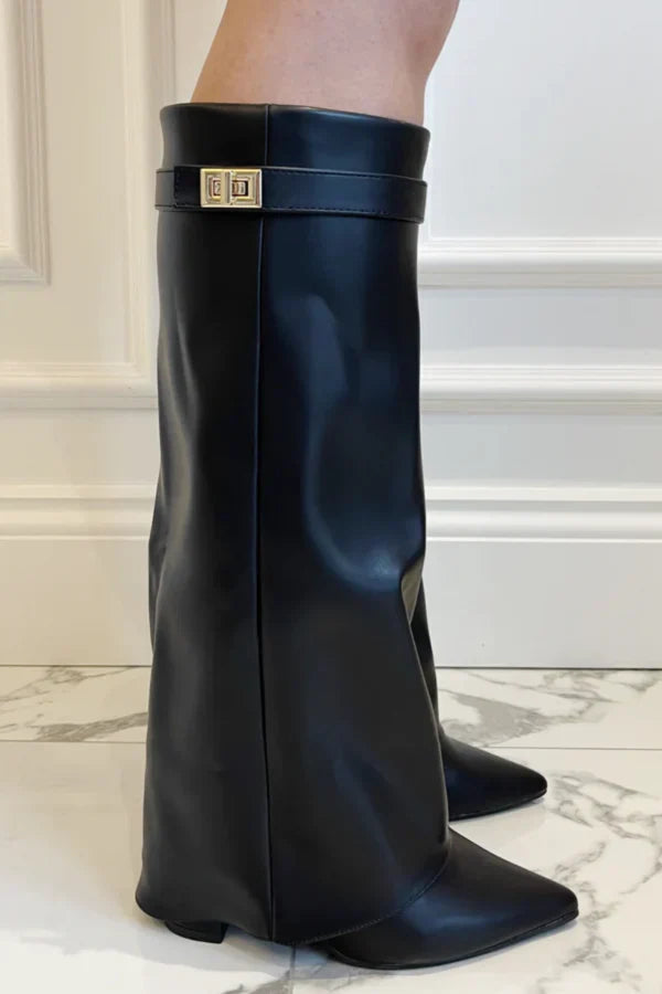 Terrie | Knee-High Boots Pointed Toe Buckle Detail