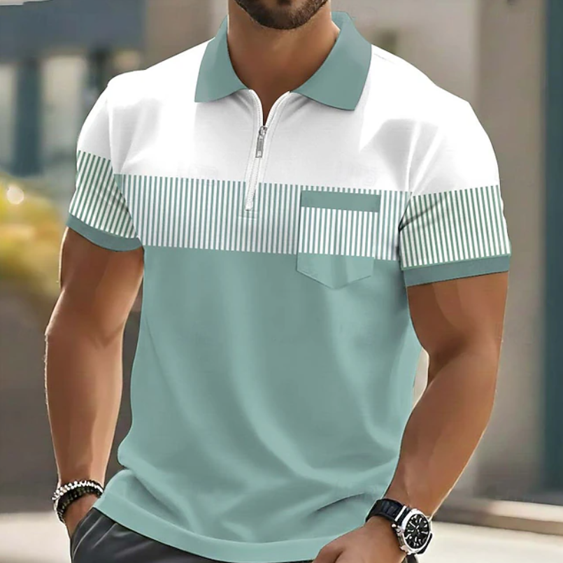 Brett | Zip Neck Striped Polo Shirt
