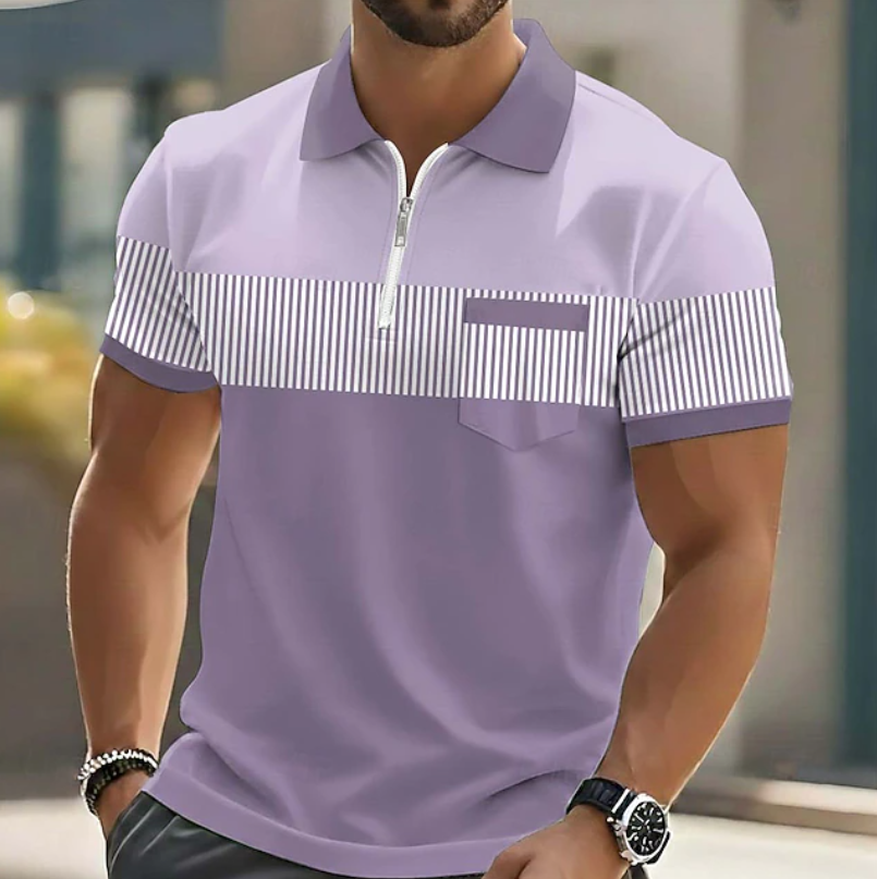 Brett | Zip Neck Striped Polo Shirt
