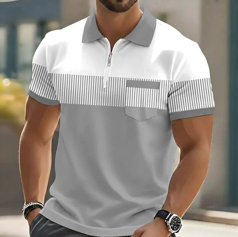 Brett | Zip Neck Striped Polo Shirt