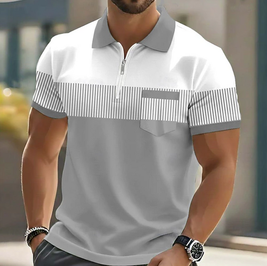 Brett | Zip Neck Striped Polo Shirt