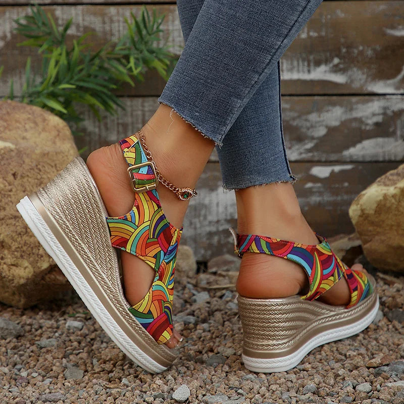 Raiza | Wedge Platform Open Toe Printed Sandals