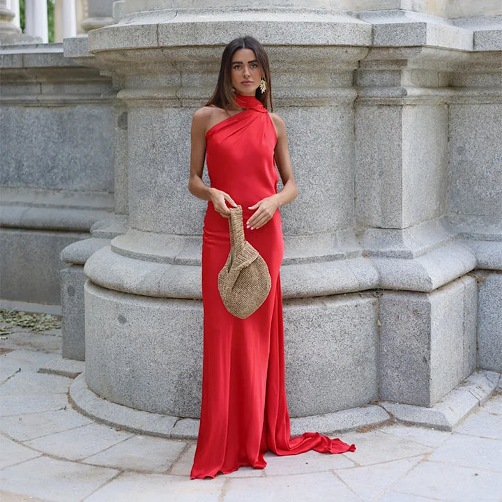 Lucila - Halter Neck Draped Maxi Dress
