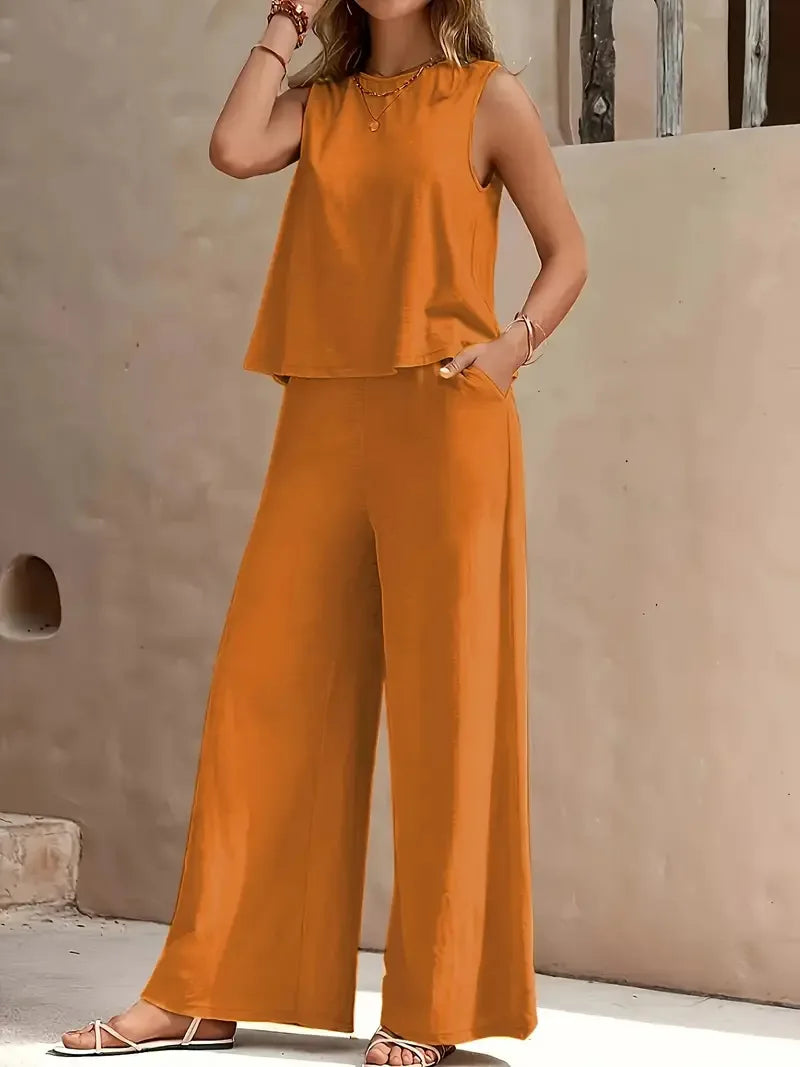 Dollie | Sleeveless Wide Leg Trouser Set
