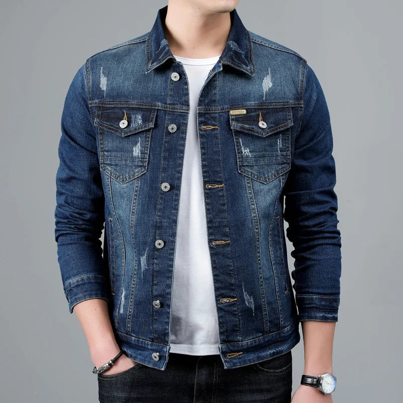 Emeterio | Denim Jacket Long-Sleeve Distressed Button-Up