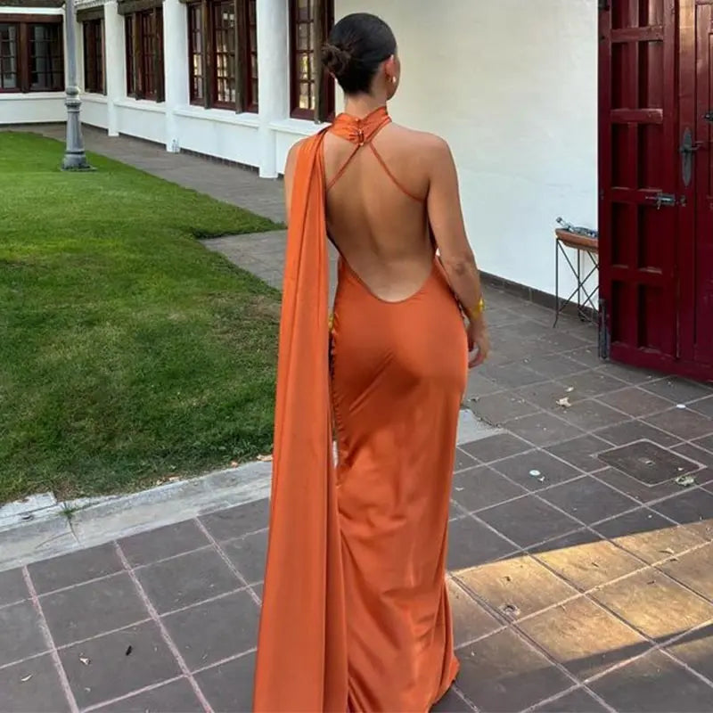 Lucila - Halter Neck Draped Maxi Dress