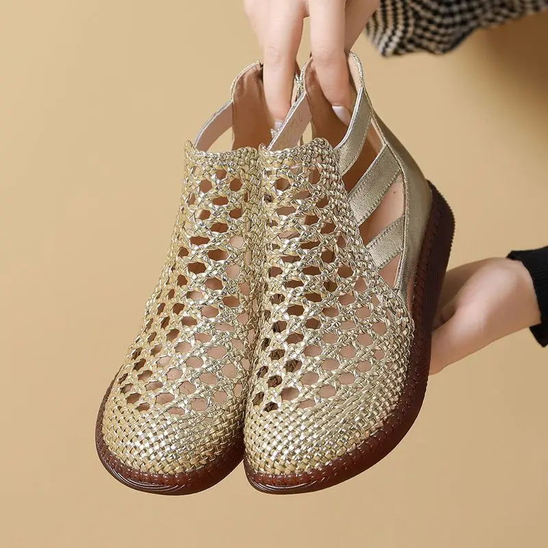 Leolia | Woven Cut-Out Flat Ankle Shoes