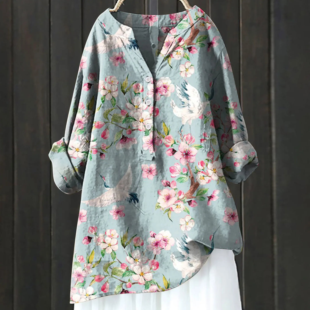 Jovita - Floral Print Button Front Blouse Top