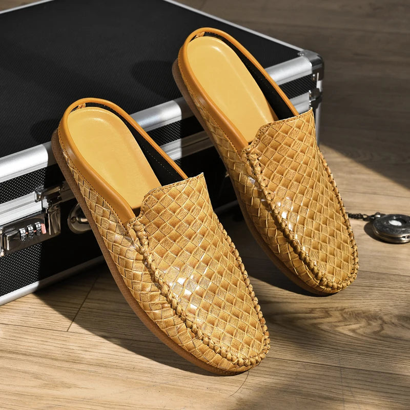 Efim | Black Woven Backless Loafers