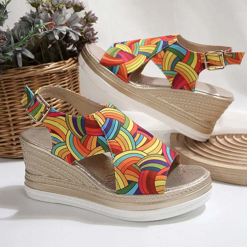 Raiza | Wedge Platform Open Toe Printed Sandals
