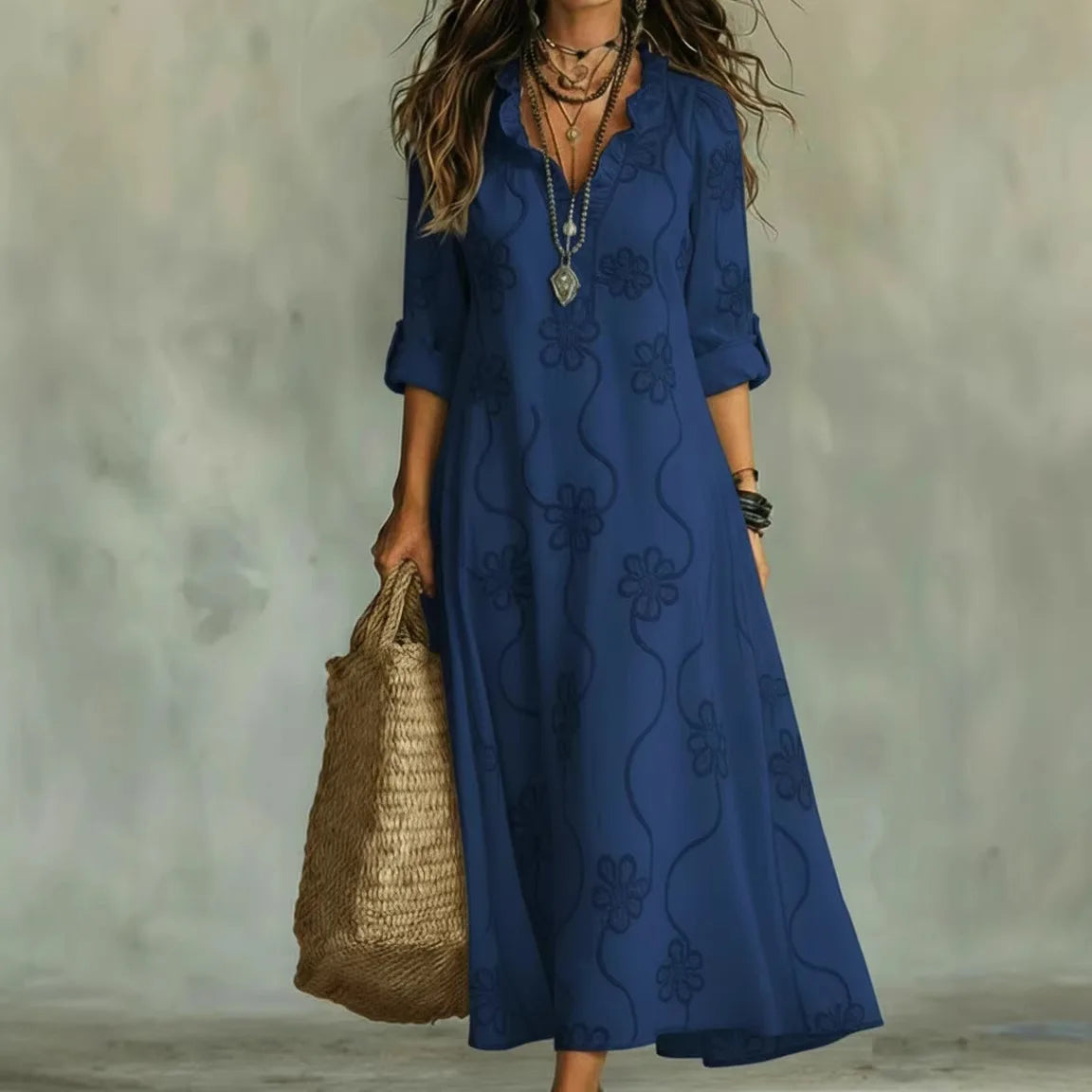 Alyxa - Long Sleeve Floral Embroidered Maxi Dress