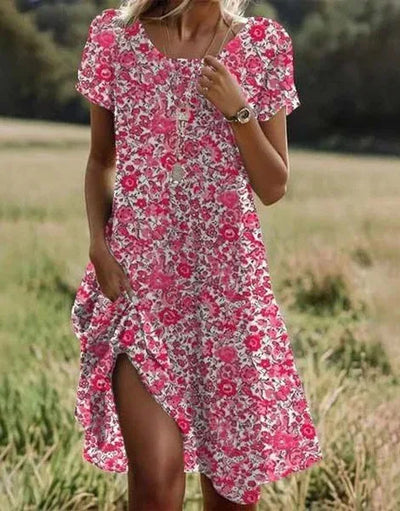 Giovana - Floral Print Short Sleeve Midi Dress