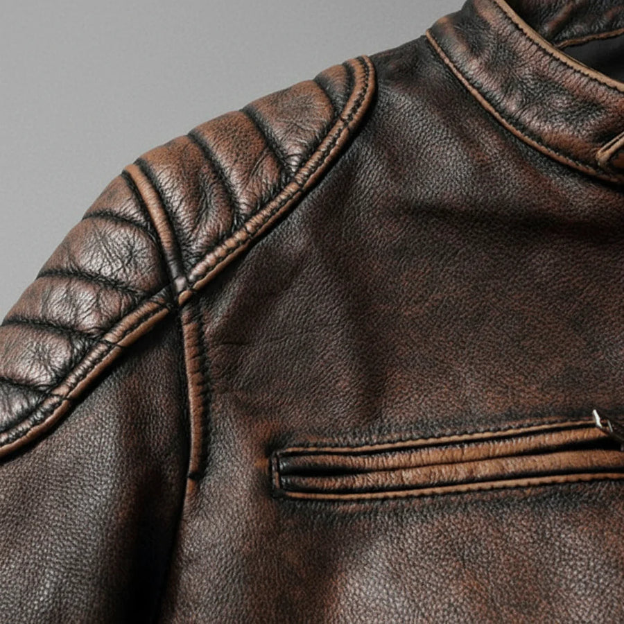 Samer | Leather Biker Zip Front Jacket