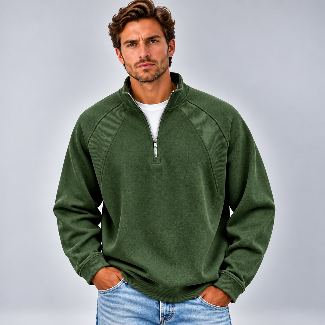 Stanislao | Quarter Zip Sweatshirt with Ribbed Panels