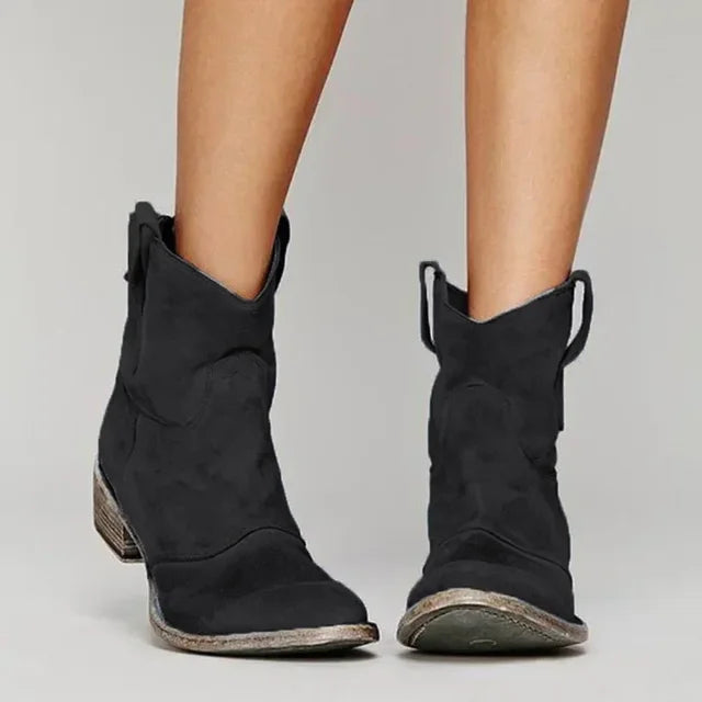 Trudy | Ankle Western Boots Low Heel Pull Tabs