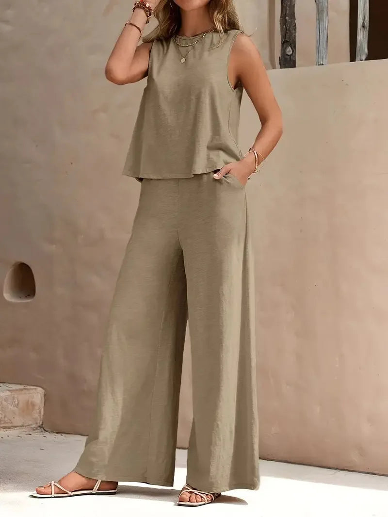 Dollie | Sleeveless Wide Leg Trouser Set