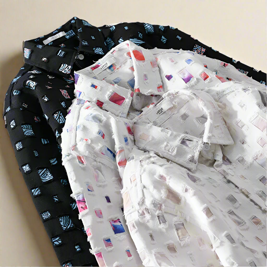 Nazirah | Long Sleeve Mosaic Cutout Button-Up Shirt