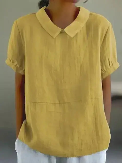 Henny | Short Sleeve Collared Cotton Feel Blouse