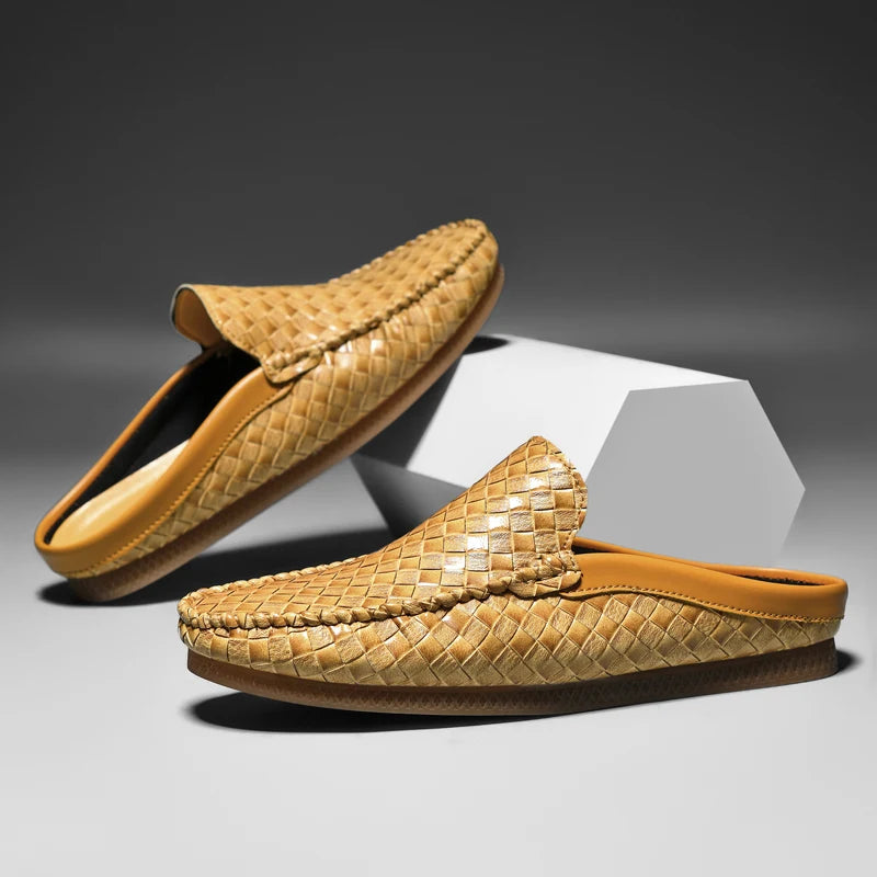Efim | Black Woven Backless Loafers