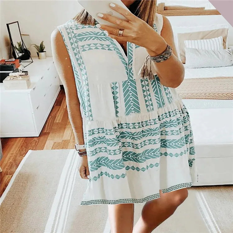 Lylah | Sleeveless Printed Summer Midi Dress