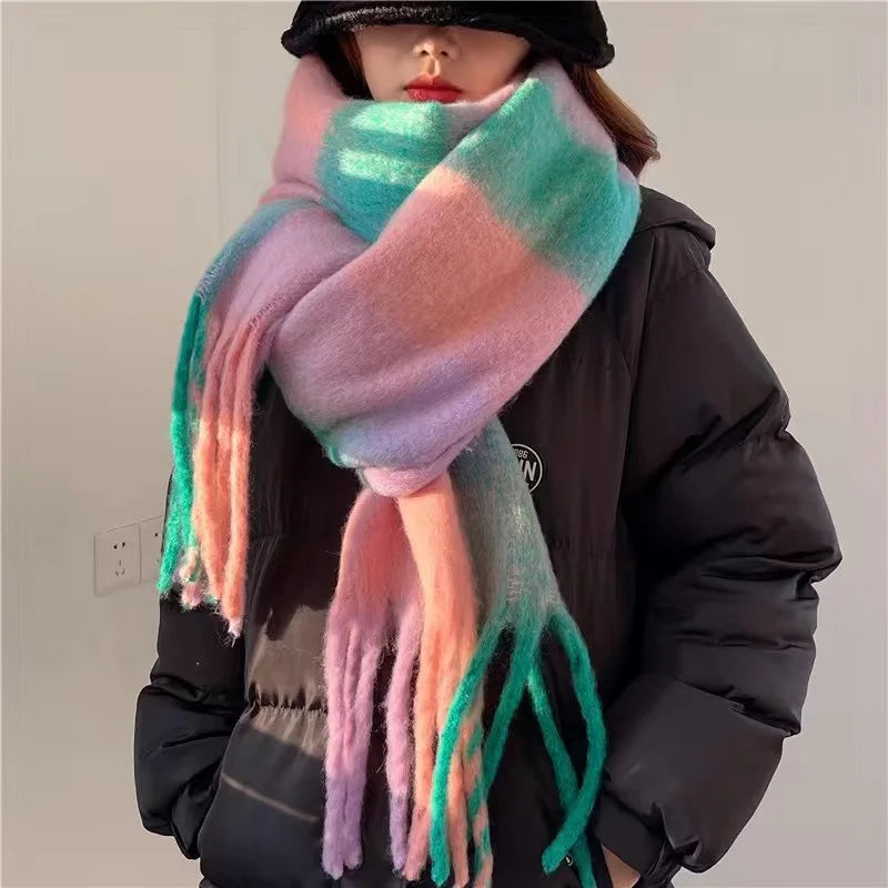 Marisol | Oversized Plaid Scarf with Fringe Trim