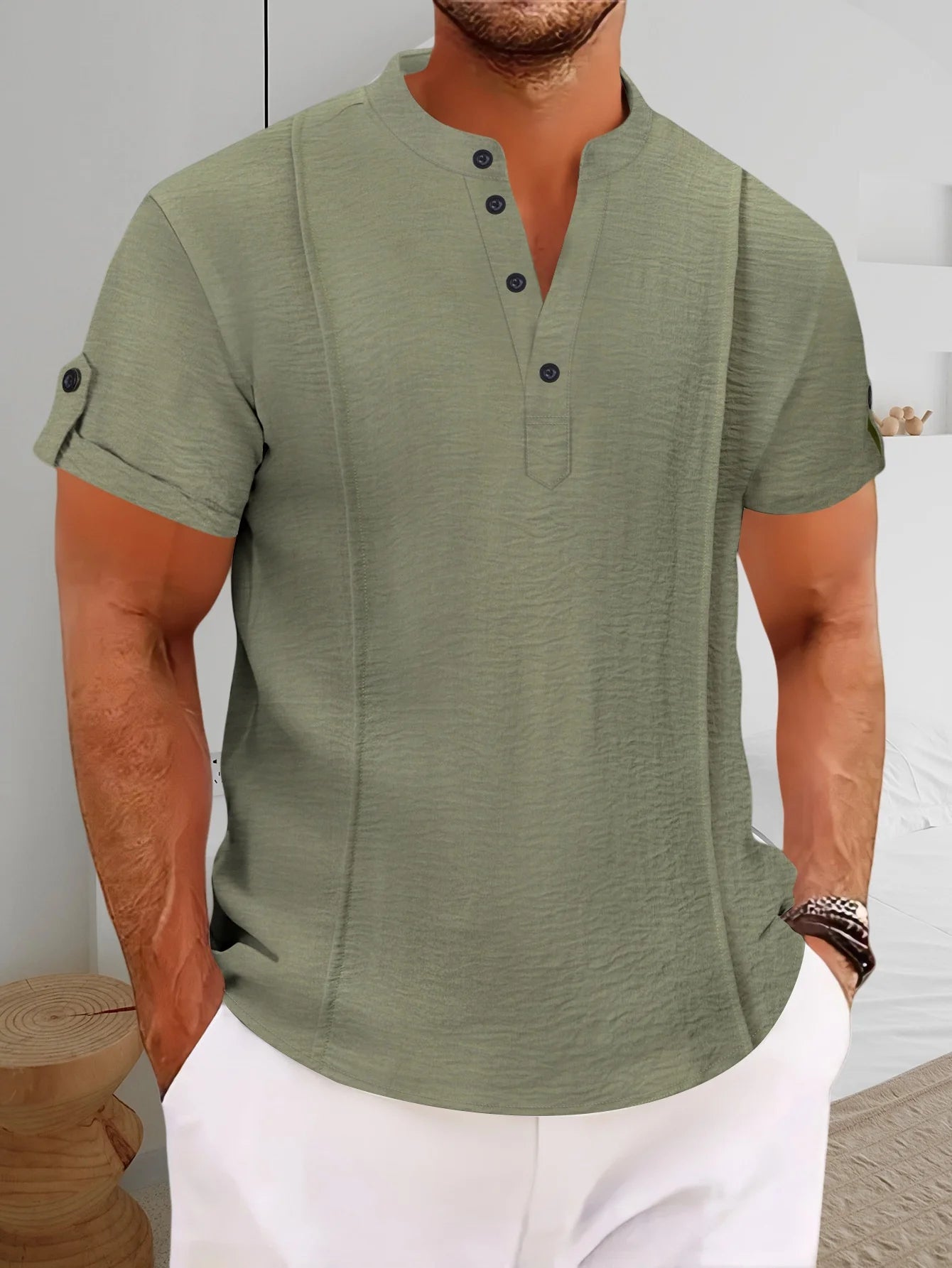Joe | Short Sleeve Button Neck Shirt