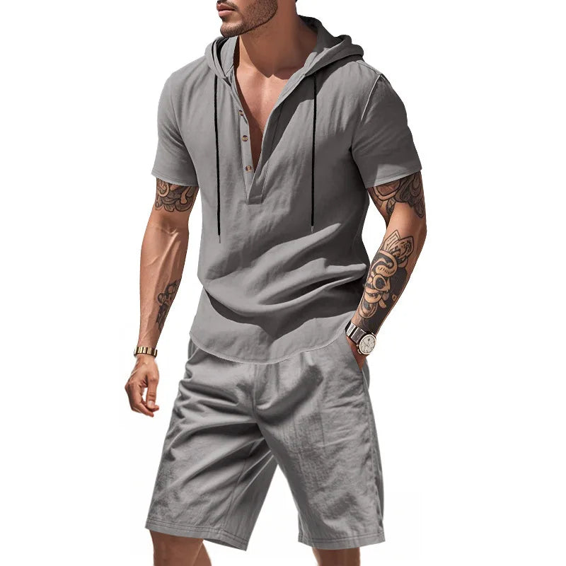 Wiliam - Short Sleeve Hooded Top and Shorts Set