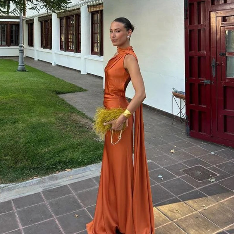 Lucila - Halter Neck Draped Maxi Dress