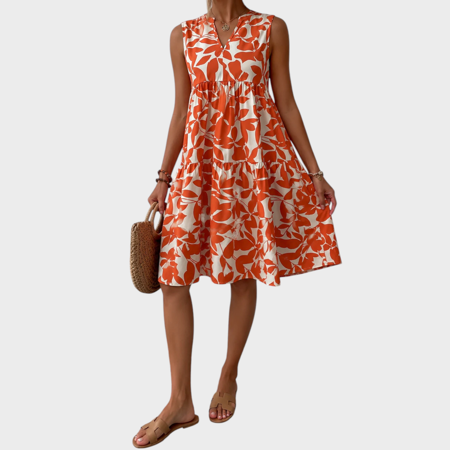 Soomin | Sleeveless V-Neck Floral Print Midi Dress